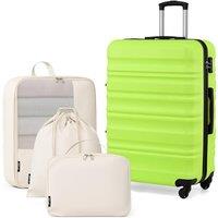 COOLIFE Suitcase Set, 28 inch Luggage Sets with 1 Shoe Bag + 1 Toiletry Bag + 1 Travel Organizer, ABS+PC Large Suitcase with Wheels & TSA Lock (Apple