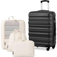 COOLIFE Suitcase Set, 24 inch Luggage Sets with 1 Shoe Bag + 1 Toiletry Bag + 1 Travel Organizer, ABS+PC Medium Suitcase with Wheels & TSA Lock (Black