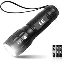 LE LED Torch Battery Powered, LE1000 Super Bright Hand Flashlight, Adjustable Focus, Water Resistant, Lightweight Small Torch for Power Cut, Camping,