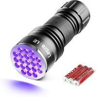 Lepro UV Light, 21 LED 395nm UV Torch, Black Light Detector for Pets Urine, Stain, Bed Bugs on Carpet or Floor, Fake Banknote and More, 3 AAA Batterie