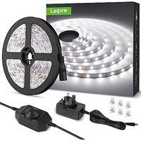 Lepro LED Strip Light White 5M 300 LEDs, 1650lm Dimmable Strip Lights for Kitchen, Cool White 6000K Daylight LED Strip for Under Units Cabinet Cupboar