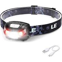 Lepro Head Torch Rechargeable, Super Bright LED Headlamp Waterproof with 5 Lighting Modes, 30H Runtime, Red Warning Lights for Running Hiking Cycling,