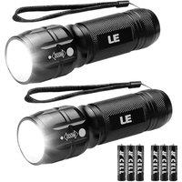 Lighting EVER LE LED Torch Battery Powered (Included), 2 Pack Anti-Slip Aluminium Body - Adjustable Focus - IPX4 Waterproof - Small for Camping, Dog W