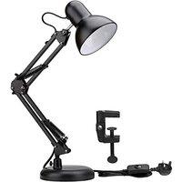 Lepro Desk Lamp, E27 Swing Arm Desk Lamp with Clamp, Classic Black Table Lamp, E27 Bulb Holder, Flexible Black Desk Light for Study Desk, Office, Bedr