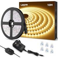 Lepro LED Strip Light Warm White 10M, 2000lm Dimmable LED Taple, 24V UK Plug in LED Strip with Dimmer Switch, 3000K Flexible Stick-on LED Lights for B
