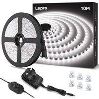 Lepro White LED Strip Light 10M, 2000lm Dimmable LED Lights, 24V UK Plug LED Strip with Dimmer Switch, 6000K Cool White Strip Lights for Kitchen, Cabi
