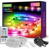 Lepro LED Strip Light 10M RGBIC, Multi Colour Rainbow Light, MagicColor Chasing Light, Music Sync LED Lights for Bedroom Kitchen Games Room Party and