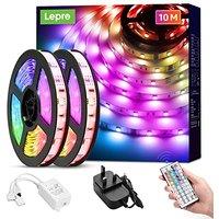 Lepro 10M LED Strip Lights with Remote, Dimmable, RGB Colour Changing, Stick-on LED Lights for Bedroom, Kitchen, Room Decoration (2 x 5M, 300 Bright 5