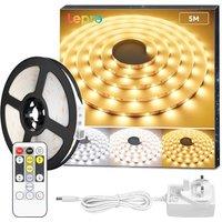 Lepro 5M LED Strip Lights, Warm White to Cool Daylight, Dimmable and Tunable with Remote, Stick-on LED Light for Bedroom, Desk, Mirror, Wall, Ceiling