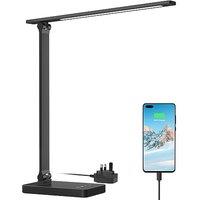 Lepro LED Desk Lamp, Desk Lamp with Power Adapter, 655lm, Desk Lamps Office with USB Charging Port, 5 Brightness Levels x 3 Colour Mode, Touch Control