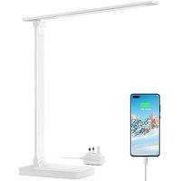 Lepro LED Desk Lamp with USB Charging Port, Dimmable Daylight Lamp, 5 Brightness Levels x 3 Colour Modes, Touch Control Eye Caring Table Lamp for Offi
