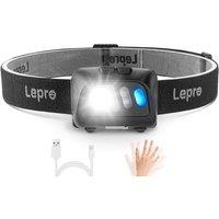 Lepro Head Torch, Super Bright Led Rechargeable Headlamp with Motion Sensor, Long Runtime, 5 Lighting Modes, Red Warning Lights, Waterproof Lightweigh