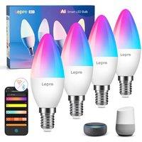 Lepro AI Smart Bulb E14, Music Sync WiFi Bulb, Voice Control Screw Blub, Color Changing Light Bulbs, Work with Alexa & Google Assistant, Personalized