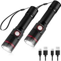 Lepro Rechargeable Torch, 2 Pack Super Bright LED Flashlight, 150m Beam, Long Battery Life, IPX4 Waterproof, 5 Modes, Adjustable Focus, Pocket Sized f