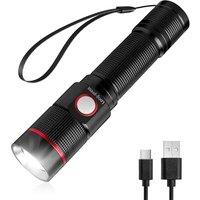 Lepro LED Torch Rechargeable, Super Bright Adjustable Focus Flashlight, 5 Modes, IPX4 Waterproof, Long Battery Life Small Pocket Torch for for Camping