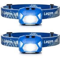Lepro Head Torch, [2 Pack] Super Bright LED Headlamp with 6 Lighting Modes, Waterproof, Battery Powered LED Lightweight Headlight for Cycling Running