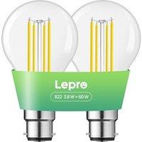 Lepro B22 Bayonet Light Bulb, A-Rated Ultra-efficient LED Bulb, 3.8W = 60W, 806lm, 2700K Warm White, 50000H Lifespan, Clear Filament, Vintage Glass, N