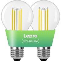 Lepro E27 Screw Bulb, A-Rated Ultra-efficient LED Bulb, 3.8W = 60W, 806lm, 2700K Warm White, 50000H Lifespan, Clear Filament, Vintage Glass, Non-dimma