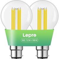 Lepro B22 Bayonet Light Bulb, A-Rated Ultra-efficient LED Bulb, 7.2W = 100W, 1521lm, 2700K Warm White, 50000H Lifespan, Clear Filament, Vintage Glass,