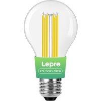 Lepro E27 Screw Bulb, A-Rated Ultra-efficient LED Bulb, 7.2W = 100W, 1521lm, 2700K Warm White, 50000H Lifespan, Clear Filament, Vintage Glass, Non-dim