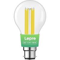 Lepro B22 Bayonet Light Bulb, A-Rated Ultra-efficient LED Bulb, 7.2W = 100W, 1521lm, 2700K Warm White, 50000H Lifespan, Clear Filament, Vintage Glass,