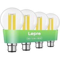 Lepro B22 Bayonet Light Bulb, A-Rated Ultra-efficient LED Bulb, 7.2W = 100W, 1521lm, 2700K Warm White, 50000H Lifespan, Clear Filament, Vintage Glass,