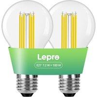 Lepro E27 Screw Bulb, A-Rated Ultra-efficient LED Bulb, 7.2W = 100W, 1521lm, 2700K Warm White, 50000H Lifespan, Clear Filament, Vintage Glass, Non-dim