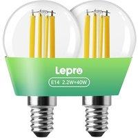 Lepro E14 Golf Ball Bulb, A-Rated Ultra-efficient SES Bulb, 2.2W = 40W, 470lm, Warm White 2700K, 50000H Lifespan, Small Edison Screw, Clear Filament,