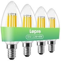 Lepro E14 Candle Bulb, A-Rated Ultra-efficient SES Bulb, 2.2W = 40W, 470lm, Warm White 2700K, 50000H Lifespan, Small Edison Screw, Clear Filament, Non
