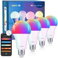 Lepro AI Smart Bulb E27, 4 Packs 1520LM Colour Changing Light Bulb, 12W(100W) WiFi Bulbs, Schedule & Timer, Work with Alexa & Google Assistant, Person