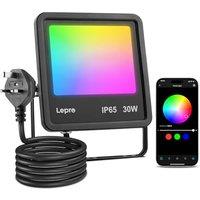 Lepro Led Flood Light Outdoor 30w, Colour Changing Floodlight App Control, 16M Colors DIY, LightGPM AI Mode, Music Sync, Voice Control with Alexa&Goog
