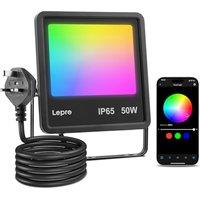 Lepro Led Flood Light Outdoor 50w, Colour Changing Floodlight App Control, 16M Colors DIY, LightGPM AI Mode, Music Sync, Voice Control with Alexa&Goog