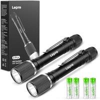 Lepro Torches Battery Powered 2 Pack, Small Bright LED Flashlight with Clip, 3 Modes, IPX4 Waterproof, Aluminum Body for Camping, Emergency, Dog Walki