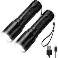 Lepro Torch Rechargeable 2 Pack, Torches LED Super Bright with 5 Modes & Memory Function, Small Flashlight for Camping, Hiking, Power Cuts, Dogs Walki