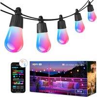 Lepro ZB1 AI Festoon Lights Outdoor 30m, RGB+IC Warm White Smart Outdoor String Lights, IP65 Waterproof, Music Sync, Works with Alexa, Personalized AI