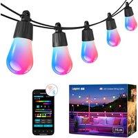 Lepro ZB1 AI Festoon Lights Outdoor 15m, RGB+IC Warm White Smart Outdoor String Lights, IP65 Waterproof, Music Sync, Works with Alexa, Personalized AI
