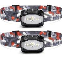Lepro Dual Power Head Torch Rechargeable, 2pack LED Headlight with Type-C & AAA Batteries, 10 Modes Red SOS Light, Lightweight for Kids Adults, IPX4 W