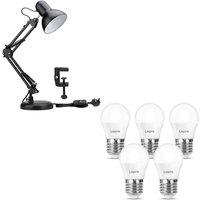 Lepro Bundle 2 Items: Swing Arm Desk Lamp with Clamp & 5-Pack E27 Warm White LED Bulbs