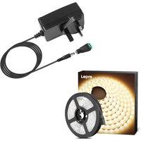 Lepro Bundle 2 Items: Warm White LED Strip Light 5M & 12V Power Supply UK Plug
