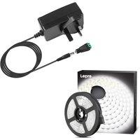 Lepro Bundle 2 Items: Cool White LED Strip Light 5M & 12V Power Supply UK Plug