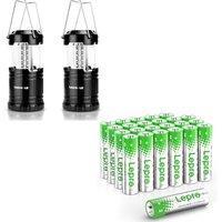 Lepro Bundle 2 Items2-Pack Collapsible Camping Lanterns Battery Powered & 24-Pack 1.5V Alkaline AA Batteries