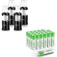 Lepro Bundle 2 Items4-Pack Collapsible Camping Lanterns Battery Powered & 24-Pack 1.5V Alkaline AA Batteries