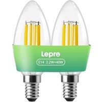 Lepro E14 LED Candle Bulb A-Rated, 2.2W = 40W, 470lm, Warm White, Pack of 2 | Ultra Efficient 213lm/W, 50000H Lifespan, Save 94.5% Energy, Clear Filam