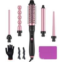 LANDOT 5-in-1 Hair Curling Wand Set with Thermal Brush, Multi-Size Barrels (9-38mm) for Salon Waves, Curls & Smooth Blowout Styles | Fast Heat-Up, Inc