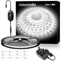 NOVOSTELLA White LED Strip Lights, 12m 6000K Dimmable LED Light Strip for Bedroom, 672 LEDs, 24V Bright Daylight White Flexible Tape Lights, Under Cab