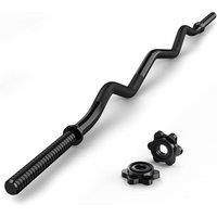 EZ Curl Bar, 47" Threaded Steel Curl Bar for Standard 1 Inch Plates, 220 LBs Capacity Strength Training Bar for Biceps and Triceps Weightlifting, Curl