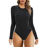 SHAPERX Body-Hugging Bodysuit for Women Long Sleeve/Short Sleeve High Stretch Leotard Top Thong Crew Neck