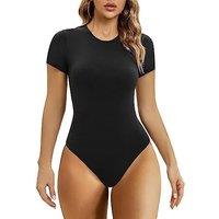 SHAPERX Body-Hugging Bodysuit for Women Long Sleeve/Short Sleeve High Stretch Leotard Top Thong Crew Neck