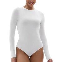 SHAPERX Body-Hugging Bodysuit for Women Long Sleeve/Short Sleeve High Stretch Leotard Top Thong Crew Neck