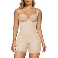 SHAPERX Women's Shaping Bodysuits Open Bust Tummy Control Body Shaper Mid-Thigh Bodysuit Shorts Seamless Shapewear